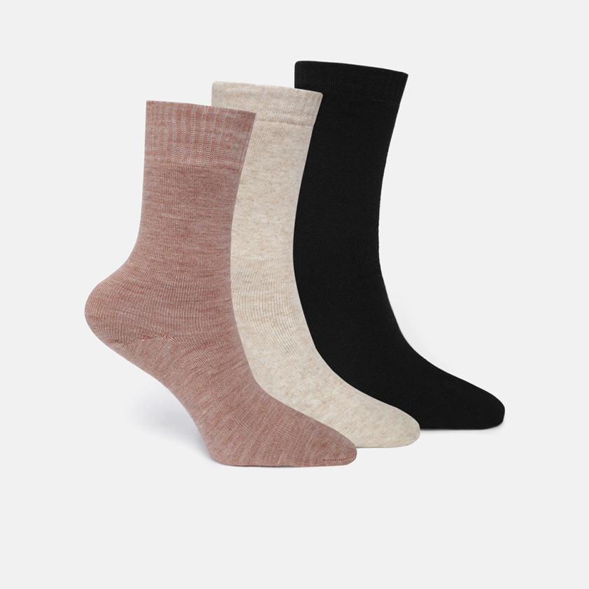 RUPA FOOTLINE F1801 WOOLEN THUMB WOMEN'S SOCKS ASSORTED TERRY, PLAIN, PACK OF 3