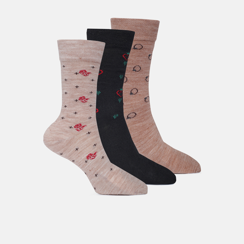 RUPA FOOTLINE F1804 WOOLEN THUMB WOMEN'S SOCKS ASSORTED, DESIGN, PACK OF 3