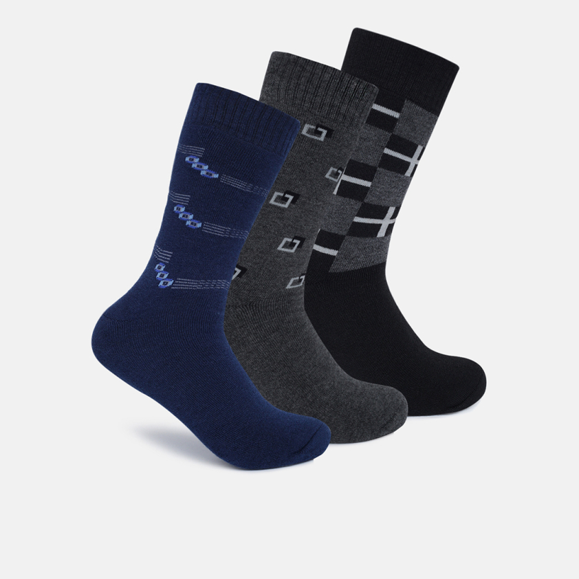 RUPA FOOTLINE F1853 WOOLEN MEN'S SOCKS ASSORTED TERRY, DESIGN, PACK OF 3