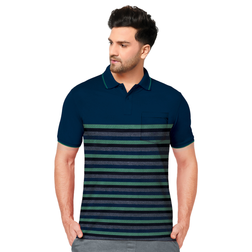 BUMCHUMS 2068 MEN'S STRIPE POLO T-SHIRT ASSORTED PACK OF 1