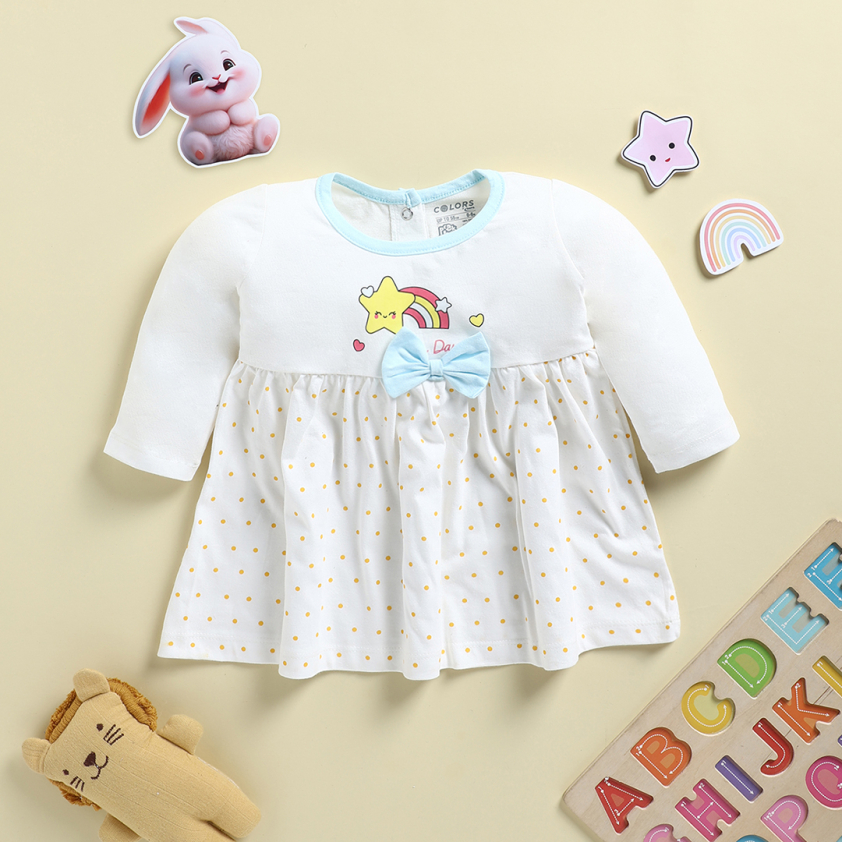 PEEKABOO 2215 GIRL'S FULL SLEEVE FROCK  OFF WHITE PACK OF 1