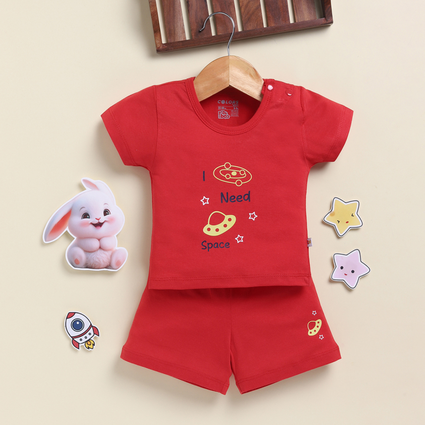 PEEKABOO 2245 UNISEX INFANT WEAR SHOULDER OPEN T-SHIRT AND SHORTS SET ASSORTED COLOR PACK OF 1
