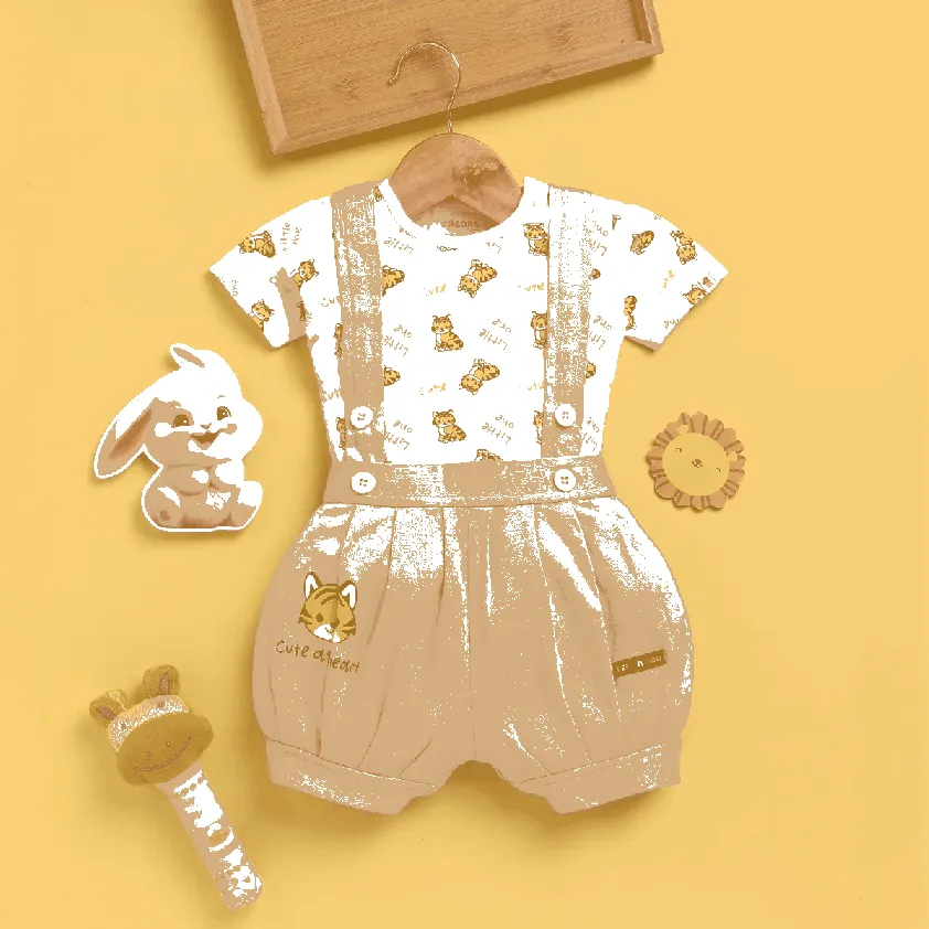 PEEKABOO 2250 UNISEX INFANT WEAR DUNGAREE JUMPSUIT WITH T-SHIRT SET WHITE PACK OF 1