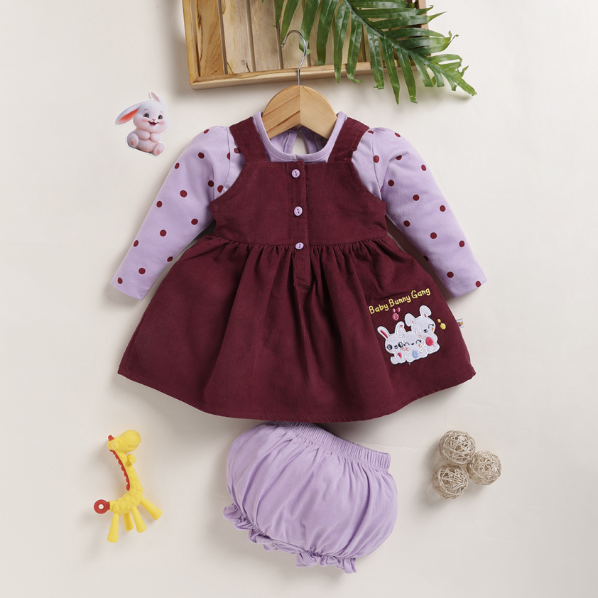 PEEKABOO 2266 INFANT WEAR CORDUROY DUNGAREE DRESS FOR GIRLS ASSORTED COLOR PACK OF 1