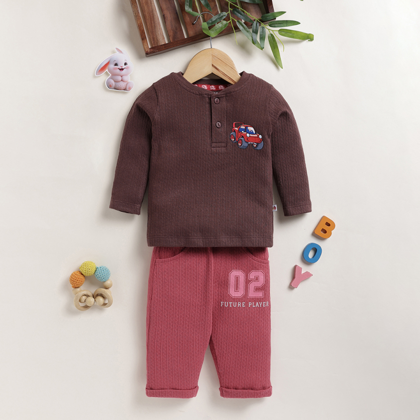 PEEKABOO 2265 INFANT BOY'S WEAR FULL SLEEVE HENLEY T-SHIRT & FULL PANT ASSORTED COLOR PACK OF 1