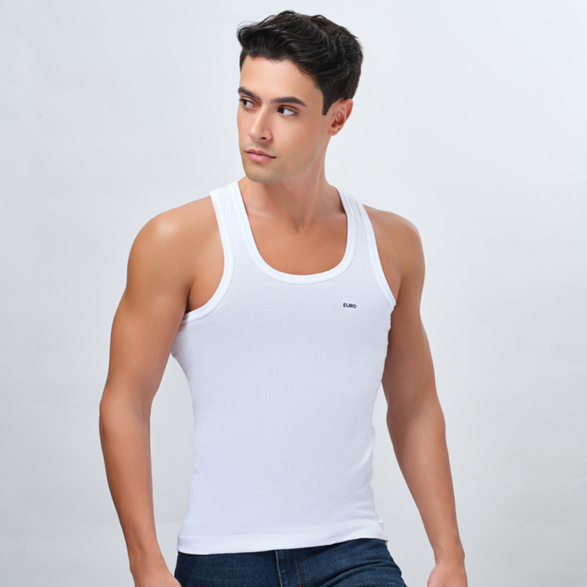EURO MEN'S CLASSIC COTTON ROUND NECK VEST WHITE PACK OF 1