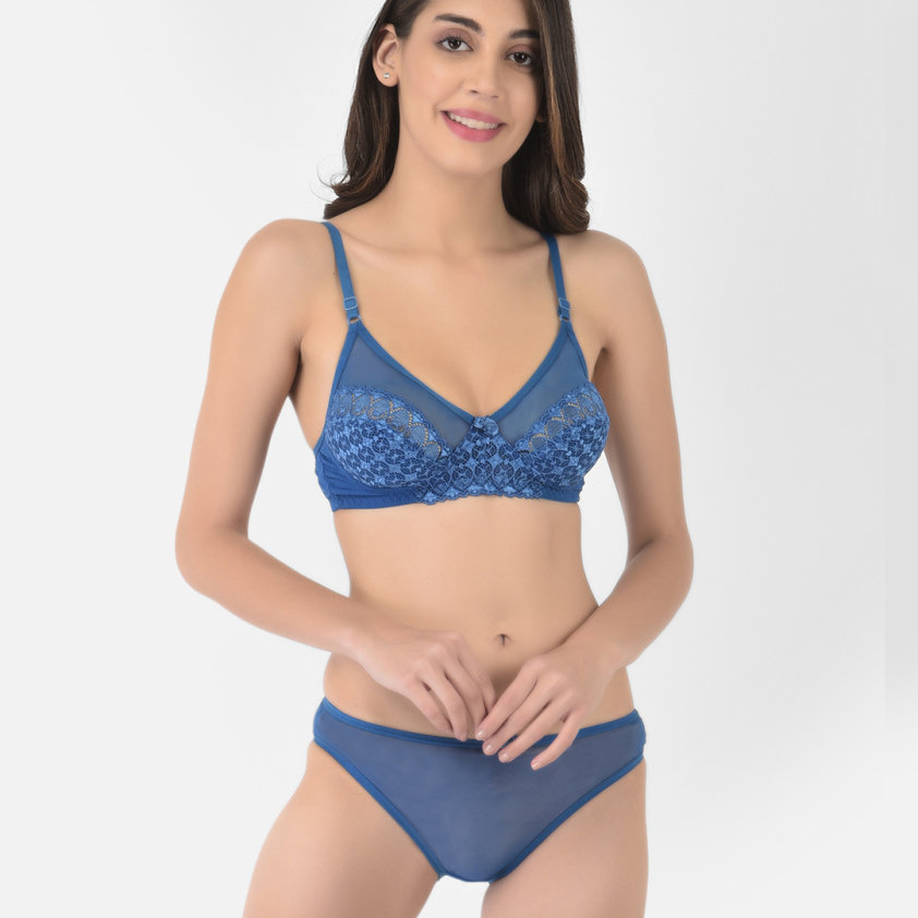 SOFTLINE BUTTERFLY 1065 STRETCHABLE LACE B CUP WOMEN'S BRA AND PANTY SET ASSORTED COLOUR PACK OF 1