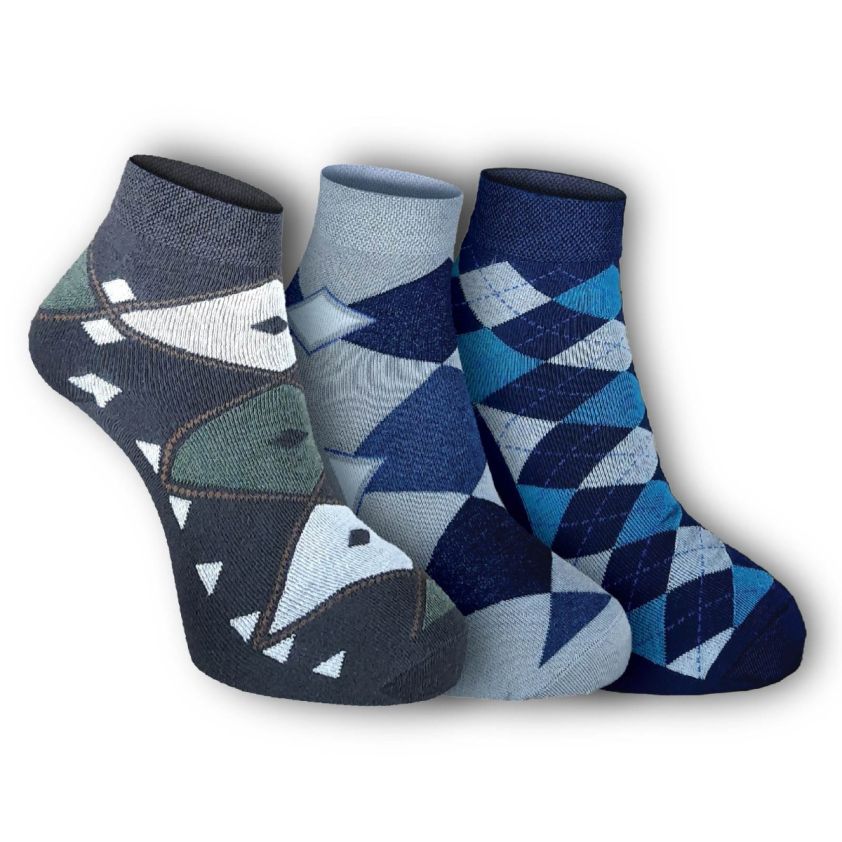 RUPA ARGON ARGYLE ANKLE SOCKS ASSORTED COLOUR PACK OF 3