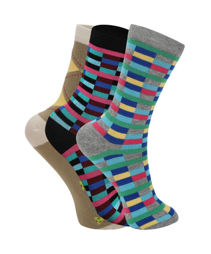 Rose Ladies Regular Socks Pack of 3 - Assorted - Free Size