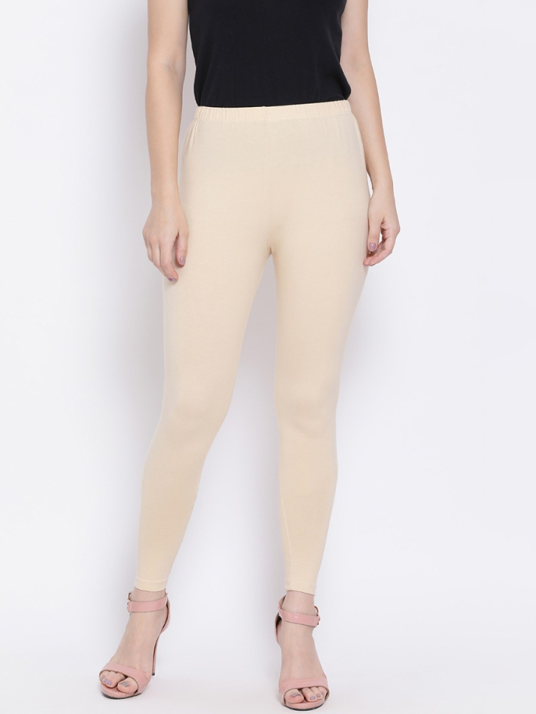 Softline Cream Colour Ankle Length Leggings Pack of 1